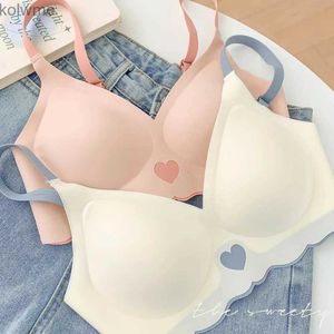 Bras Soutien-gorge Push Up Sexy pour femmes amour motif coeur brassière col en V profond joli sous-vêtement femme sans couture sans fil Lingerie douce YQ240203