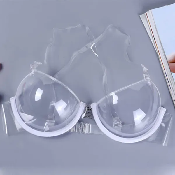 Bras Sexy transparente transparente de empuje para mujeres para mujeres Corres de hombro de plástico suave y delgado de las mujeres.