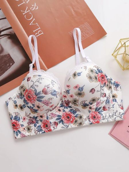 Bras Sexy ropa interior para sujetador de empuje femenino con anillo de acero Floral estampado Brassiere 3/4 taza de moda y hermosas mujeres lencería