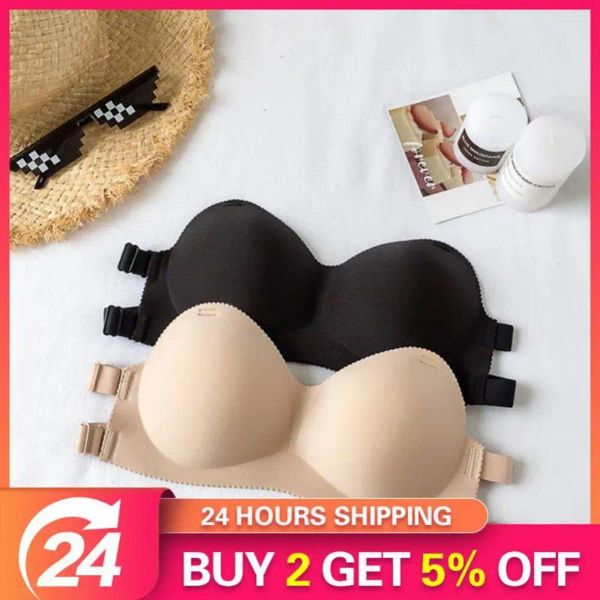 Bras Sexy Mujeres Sujetador sin tirantes Cómodo Anillo de acero suave Ropa interior Push Up Acolchado Bralette sin costura Color Sólido Señoras Lencería