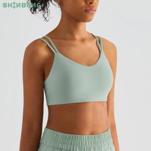 SHINBENE Dubbele Band V-hals Training Sportbeha Tops Vrouwen Blote Padded Wirefree Yoga Fitness Bras Dans Workout Tops Size410