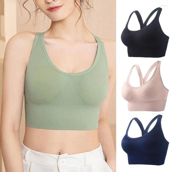 Soutien-gorge de sport avec boucle arrière antichoc pour femmes, rembourré, push-up, sans couture, entraînement, fitness, gym, course à pied