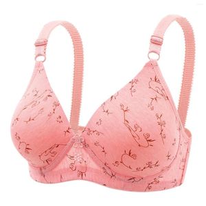 Bras Coton mou en coton respirant Bra femme imprimée confortable pure sans anneau en acier réglable d'épaule réglable grande taille