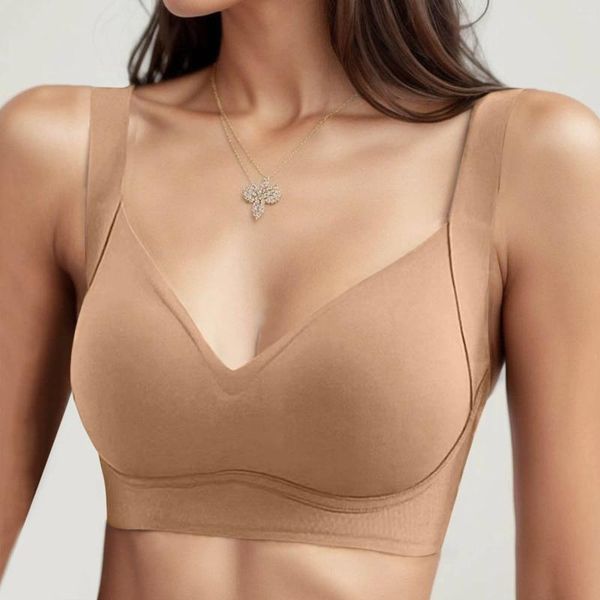 Soutiens-gorge Bandes de soutien douces Sous-vêtements doux pour la peau Confortable Ajusté sans anneau en acier rassemblé Beau dos Soutien-gorge en latex