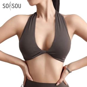 Bras SOISOU NYLON SEXIEL BRA Gym Sport Sport Yoga Bra pour femmes élastiques serrées poitrine respirante PAUT RÉMOVABLE TOP FEMMES BIKINI 6 COULEURS