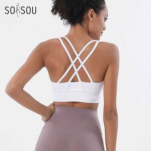 Bras SOISOU Nylon Top Women Bra Sexy Top Woman Breathable Underwear Women Fitness Sports Bra For Women Gym 26 Colors J230529