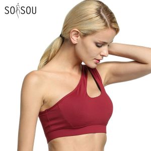 Bras Soisou Top Women Sport Bra One Shoulder Dames beha sexy hoge elasticiteit crop top dames ondergoed afneembaar borstkussen