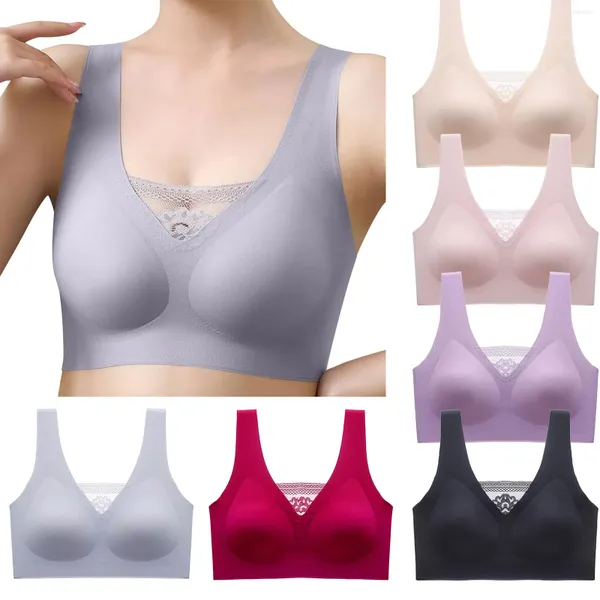 BRAS Sport Soutien-gorge actif pour femmes Dentelle Voir à travers Push Up Full Cup Yoga Fitness Sans couture Solide Prévenir l'affaissement Fixation Brassiere