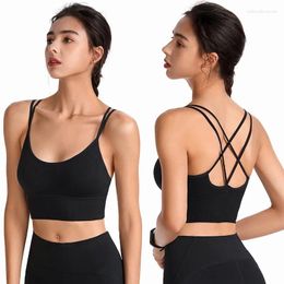 BHAS Sport Bra Dames Cross Back Sport Gevotte strappy bijgesneden yoga crop top workout fitness bralette