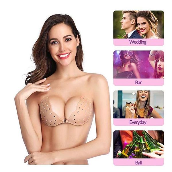 Bras Sticky Bra Transpirable Sin tirantes Invisible Adhesivo Push Up Sin espalda Levantamiento para mujeres258S