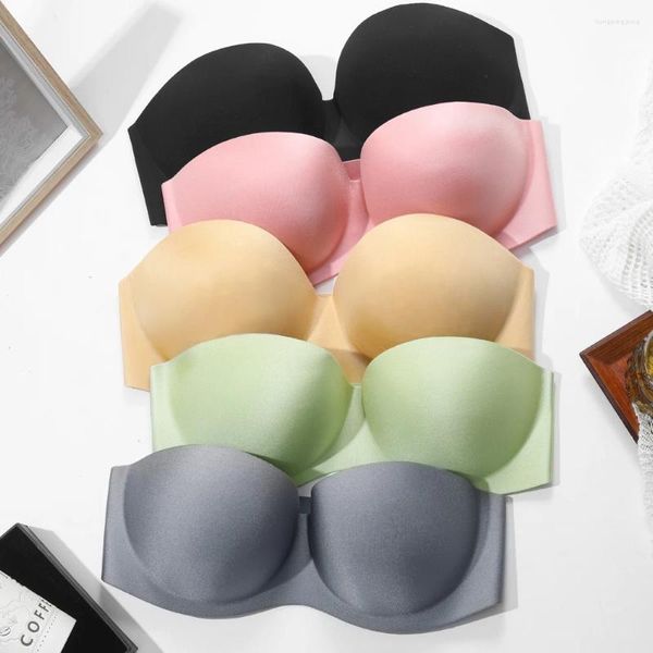 Bras Strapless Candy Rear Women Mujeres sin costura Up Invisible Bralette Lingerie Sexy Solid Color Beauty Back Back Back