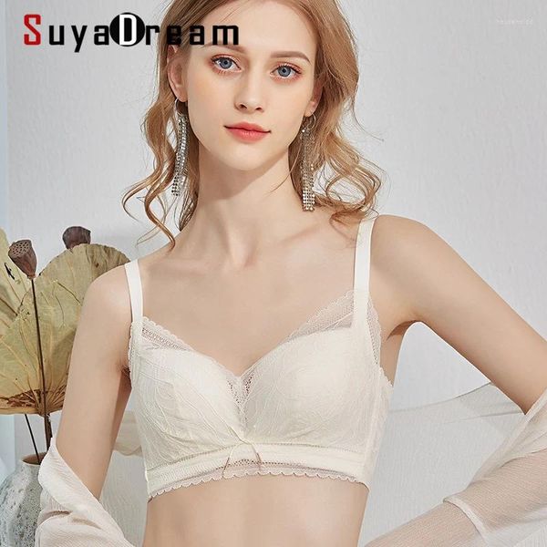 BRAS SuyaDream Femmes 3/4 Coupes Dentelle Soie Doublure Fil Rembourrage Sans Fil Style Français Soutien-Gorge 2024 Noir Intimates