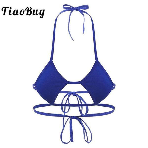 BRAS TiaoBug Femmes Halter Forme Rhombique Coupes Dos Nu Auto-cravate Mini Micro Bikini Soutien-Gorge Femme Solide Couleur Sexy Lingerie Bralett298l