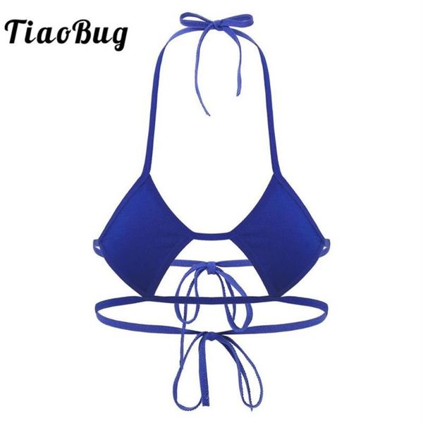 Bras TiaoBug Mujeres Halter Forma rómbica Tazas sin respaldo Auto-Tie Mini Micro Bikini Bra Tops Femenino Color Sólido Sexy Lencería Bralett271j