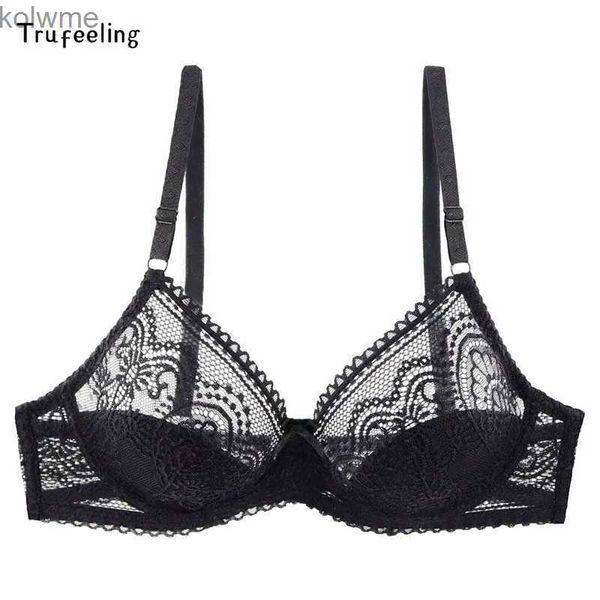 Sujetadores Trufeeling Sujetador sexy Ultrafino Transparente 3/4 Copa Sin esponja Bralette con aros Sujetador de encaje floral negro Copa B C para niñas YQ240203