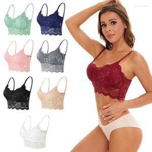 Bras V Neck Lace Panel Bra Sexy Vest Sling Sling Bralette Full Cup Backless Brassiere pas de linge de broderie de sous-vêtements en acier en acier Lingerie