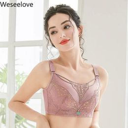 Bras weseelove talla grande para mujeres cobertura completa empuje up up up de encaje sexy balette c d e taza de lencería delgada de color claro x34-2