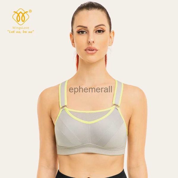 Bras Wingslove Hight Impact Hook and Loop Fasterner Straps Sport Bra Racerback A prueba de golpes Gimnasio Fitness Athletic Brassiere Plus Tamaños YQ231101