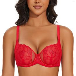 Bras Wingslove Femme Saint Valentin Sexy Soutien-gorge en dentelle Sheer Mesh Balconnet sans doublure à armatures brodées