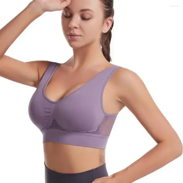 Bras Mujeres Brassiere U-cuello ancho correa de hombro alta elasticidad a prueba de golpes deportes sujetador hueco malla espalda yoga chaleco