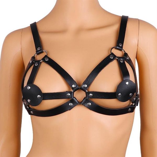 Soutien-gorge Femmes Clubwear Sexy Soutien-gorge Harnais Noir PU En Cuir À Bretelles Corps Poitrine Buste Ceinture Roleplay Costume Jarretière Cage327P