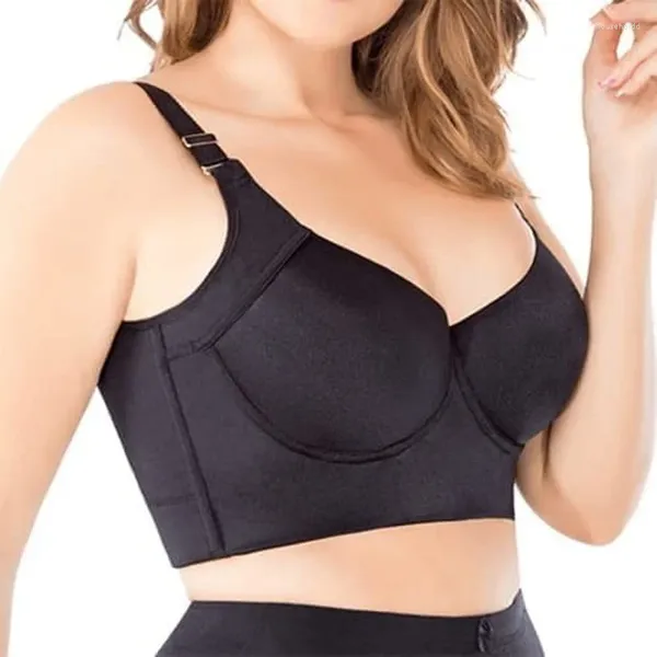 Bras Mujeres Sujetador de copa profunda Ocultar espalda Ropa interior gorda Shpaer incorporado Cobertura completa Talla grande Push Up