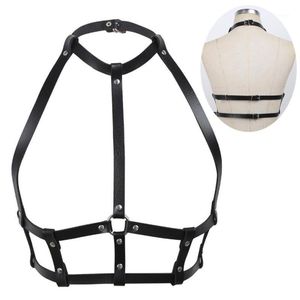 Bras Vrouwen Mode Punk Gothic PU Lederen Harnas Beha Riemen Sexy Lingerie Halter Hals Body Bondage Caged Bralette Costume1285Q