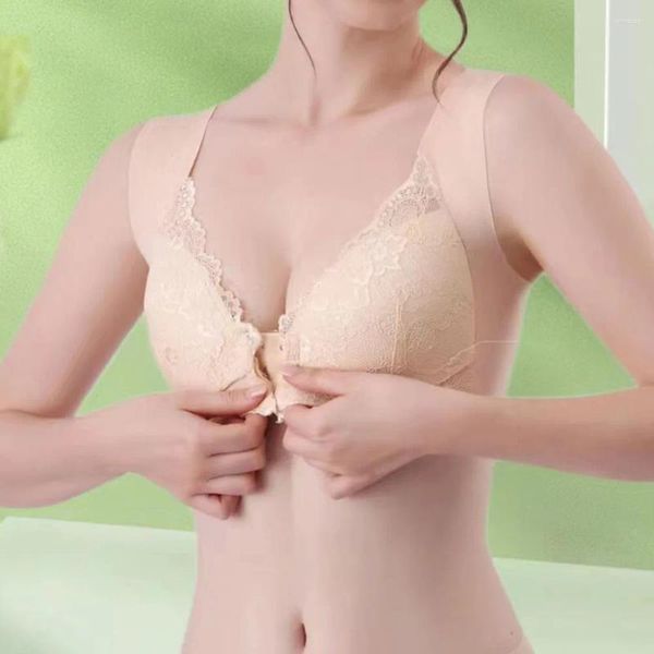 Sujetadores Mujer Botón Delantero Sin Alambre Sujetador Pechos Grandes Cómodo Transpirable Ropa Interior De Talla Grande-Bralette Lencería En V Profundo