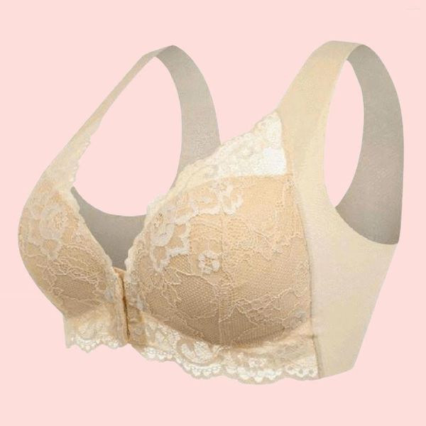 Soutien-gorge en dentelle respirante pour femmes, fermeture frontale, soutien élevé, couverture complète, doux, confortable, sans fil, sous-vêtements à fermeture facile