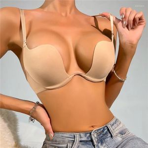 Bras Mujeres Low Plunge Backless Sexy Brassiere Open Back Cut Ropa interior de boda Invisible Deep U Lencería Bra