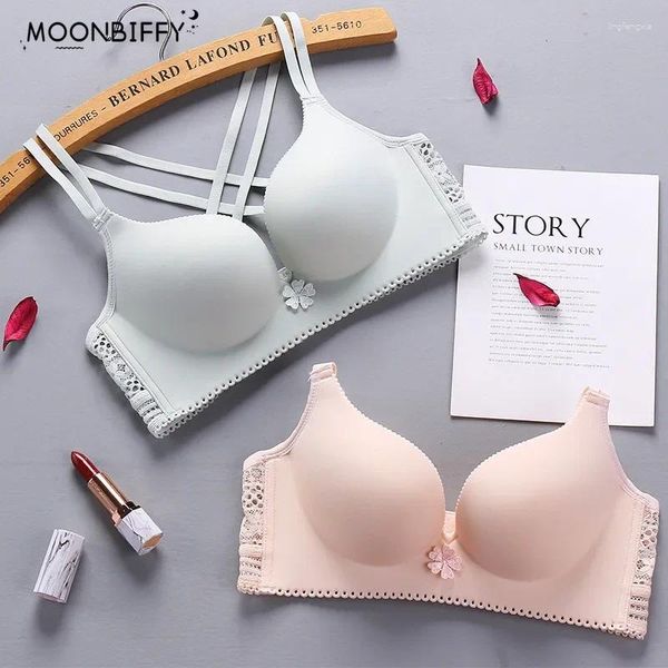 Bras Mujeres Empuje hacia arriba en espesas Copa de 8 cm Pequeña recolección de pecho pequeño ropa interior inalámbrica Brassiere cómodo lencería de belleza de belleza