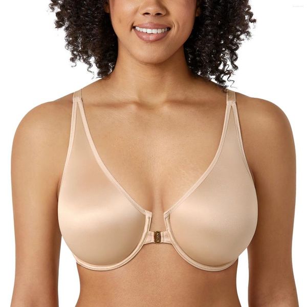 Soutien-gorge à fermeture frontale pour femme, sans couture, plongeant, sans doublure, à armatures, grande taille