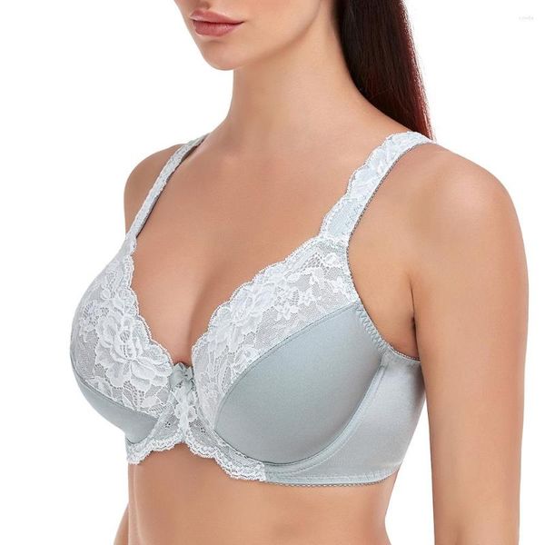 Soutien-gorge en dentelle pour femmes, couverture complète, grande taille, broderie de poitrine, minimiseur pour femmes, Bralette fine et douce C D E F G H I J