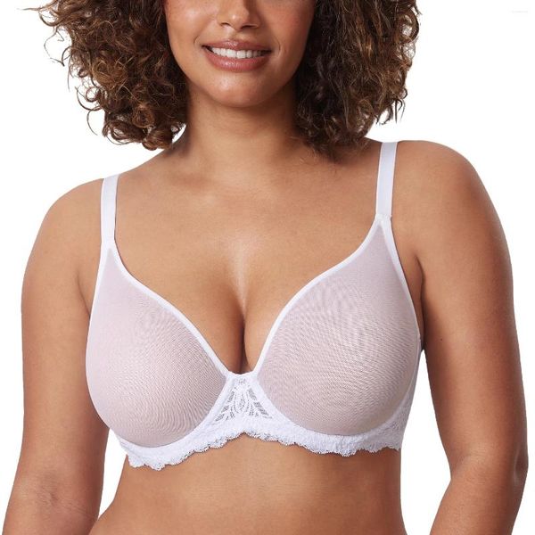 Bras Sexy Sheer Bra plus taille Voir à travers une couverture complète Sous-terreau sans doublure Mesh léger