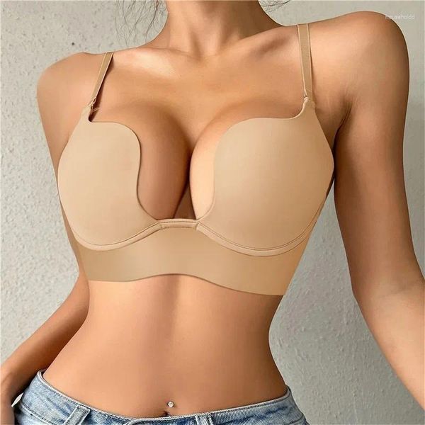 BRAS Femmes Soutien-gorge sans couture Sexy U Dos nu sans fil Push Up Sous-vêtements Filles Respirant Femme Rassemblée