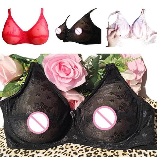 Bras Mujeres Sexy Bra Silicona Falso Pecho Crossdressing Travestis Bolsillo Protésico Brassiere Cómodo Ropa Interior 315V