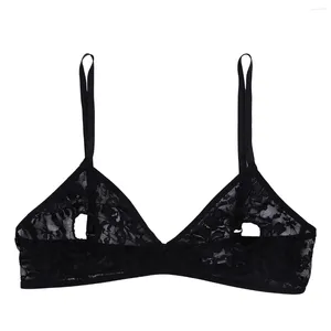 Soutien-gorge en dentelle florale transparente pour femmes, Lingerie Sexy, vêtements de nuit, ajouré, bonnets ouverts, mamelon Transparent, Bralette, haut érotique sans doublure