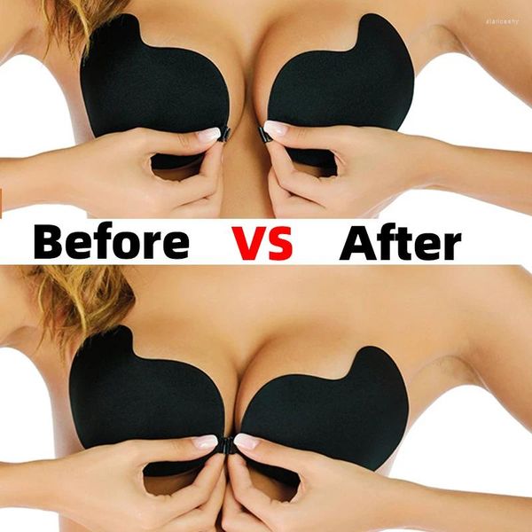 Bras Mujeres Silicona Pegajoso Invisible Sin espalda Sujetador funcional Sin tirantes Push Up Cierre frontal sin costuras Adhesivo Pezón Cubierta Ropa interior