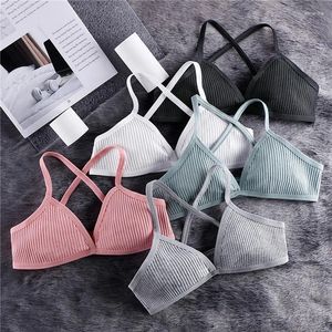 Bras Women Sports Bra Comisly Algodón para delgado estilo francés Bralette Sexy Deep V Triangle Cup Cross Cross Toqule Top Gym