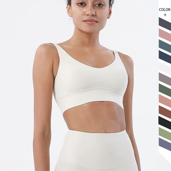 Bras Women Sports Bras Fitness Yoga Tops Bra Nylon Tissu respirant Couleur solide Nude Sports Top Vest Gym Vêtements Femmes Bras