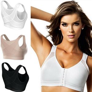 Sujetadores deportivos con cremallera frontal para mujer, Push Up inalámbricos, camisetas ajustadas negras para Fitness, ropa interior, sujetador Corrector de postura informal de talla grande 220v