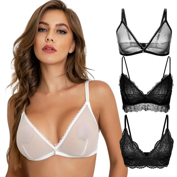 Bras Femmes Top Sexy Voir à travers des sous-vêtements en dentelle Fil Free Free Sheer Lette Solide Soft Transparent pour 220902