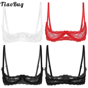 Sujetadores Sujetador de media copa para mujer Tops transparentes Push Up Ropa interior con estampado de encaje transparente Tirantes de hombro espagueti ajustables 1/4 tazas con aros