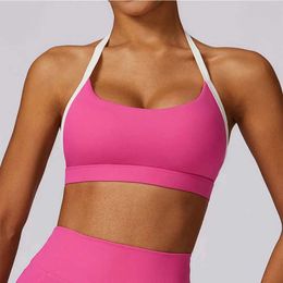 Bras Womens Neck Hanging Back Beauty Bra rapide Drying Sports Underwear Gym Push Up Workout High-Intensity Running Fitness Vest Y240426
