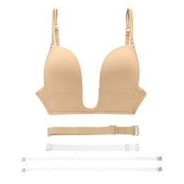 Bras Yandw New Sexy Lingerie Push Up Up Bras Deep U V Plunge Women Bra Intimates Wire Free Silicone doubles sangles réglables