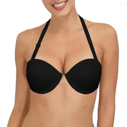 Bras YBCG Halter Push Up Mujeres Sujetador Acolchado Lencería Sólida Correas ajustadas Bralette Todos los días A B C D E Copa 30-44 Tamaño