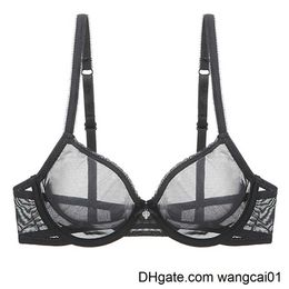 BHA's YBCG Sexy Black Women Bra Lace Mesh Zie door ondergoed Stretch Hollow Lingerie Lace Lace Solid Soft Smanties Beha's voor vrouwen 4113