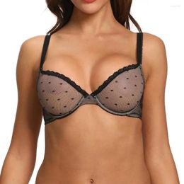 YBCG Vrouwen Beha Plus Size Kant Mesh Holle Lingerie See Through Dot Plunge Ongevoerd Voor Grote Cup B C D DD E DDD F