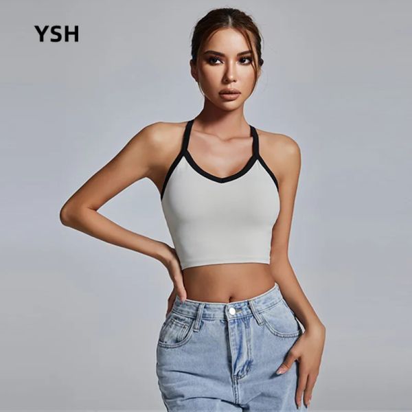 Bras YUSHUHUA Hermosa espalda Crop Top Deportes Top Mujeres A prueba de golpes Fitness Gimnasio Push Up Bra Running Chaleco Sexy Yoga Ropa interior Acolchada