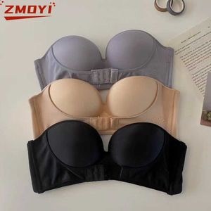 Sujetadores ZMOYI Sexy Hebilla delantera Sujetador recogido Pecho pequeño Media copa Ajustable Sin hombros Cinturón invisible Ropa interior Mujeres Dropshipping P230417